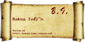 Baksa Iván névjegykártya