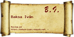 Baksa Iván névjegykártya